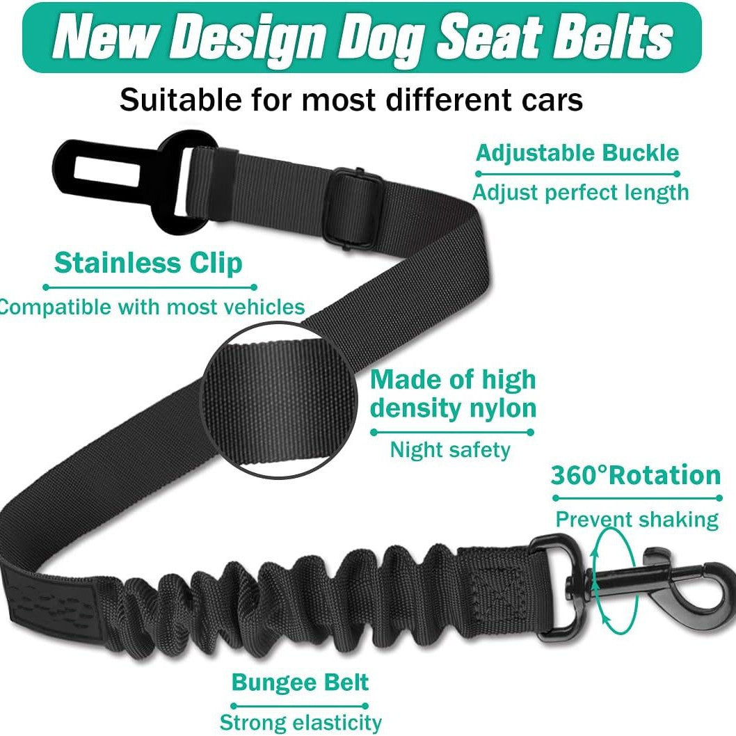Adjustable Pet Car Safety Tether with Seatbelt Anchors and Heavy-Duty Swivel Clips Bowlift