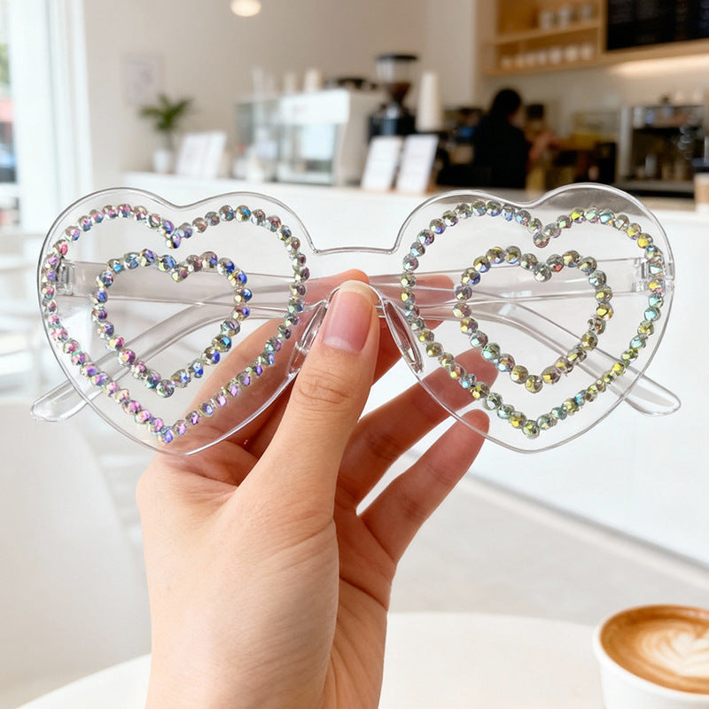 Rhinestone-Embellished Heart-Shaped Sunglasses Bowlift 1787141238