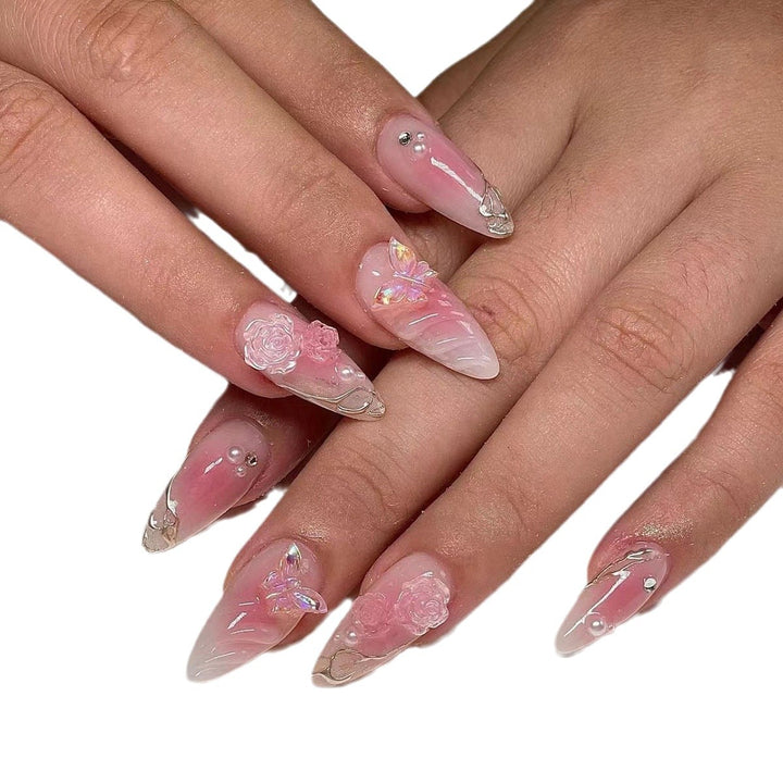 Artistic Floral Nail Extensions Bowlift