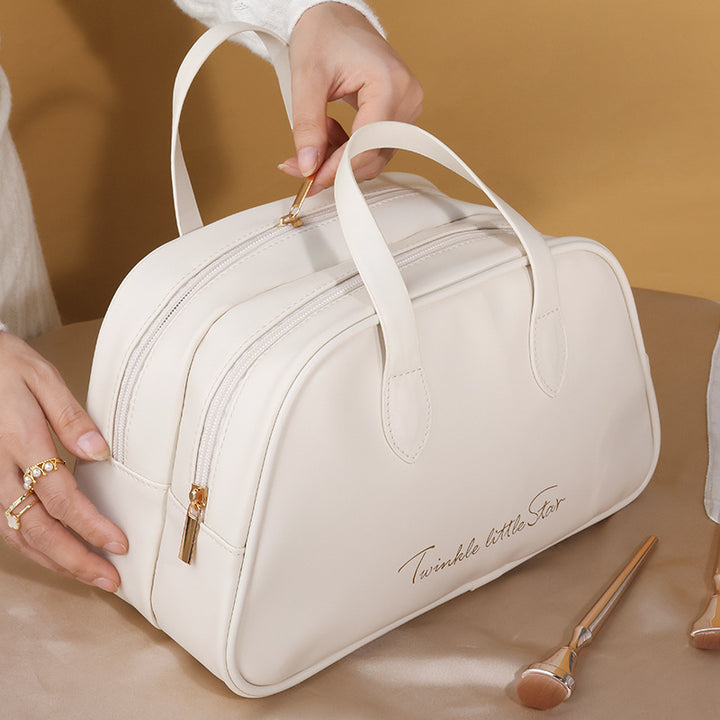Cosmetic Organizer Bag With Double Zipper And Elegant Carry Handle Bowlift