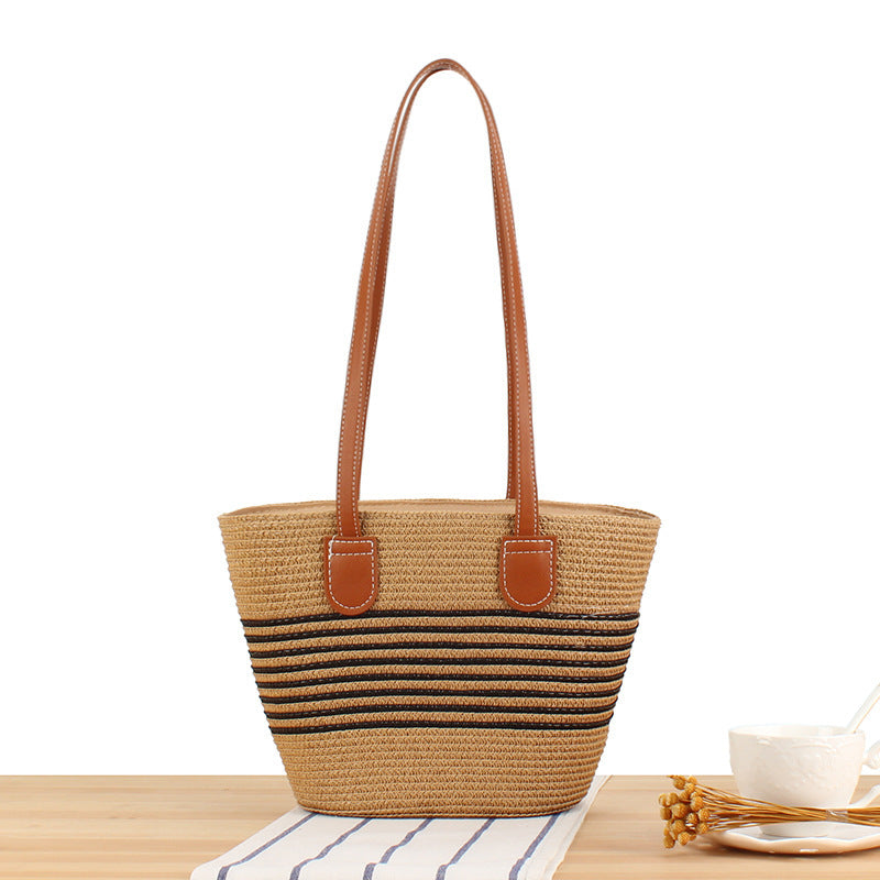 Beach bag with Stylish Woven Design and High-Quality Vegan Leather Handles Bowlift
