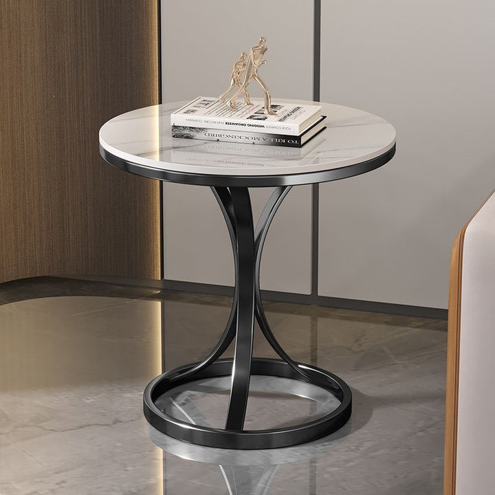 Modern Round Accent Table with Sleek Metal Base Bowlift