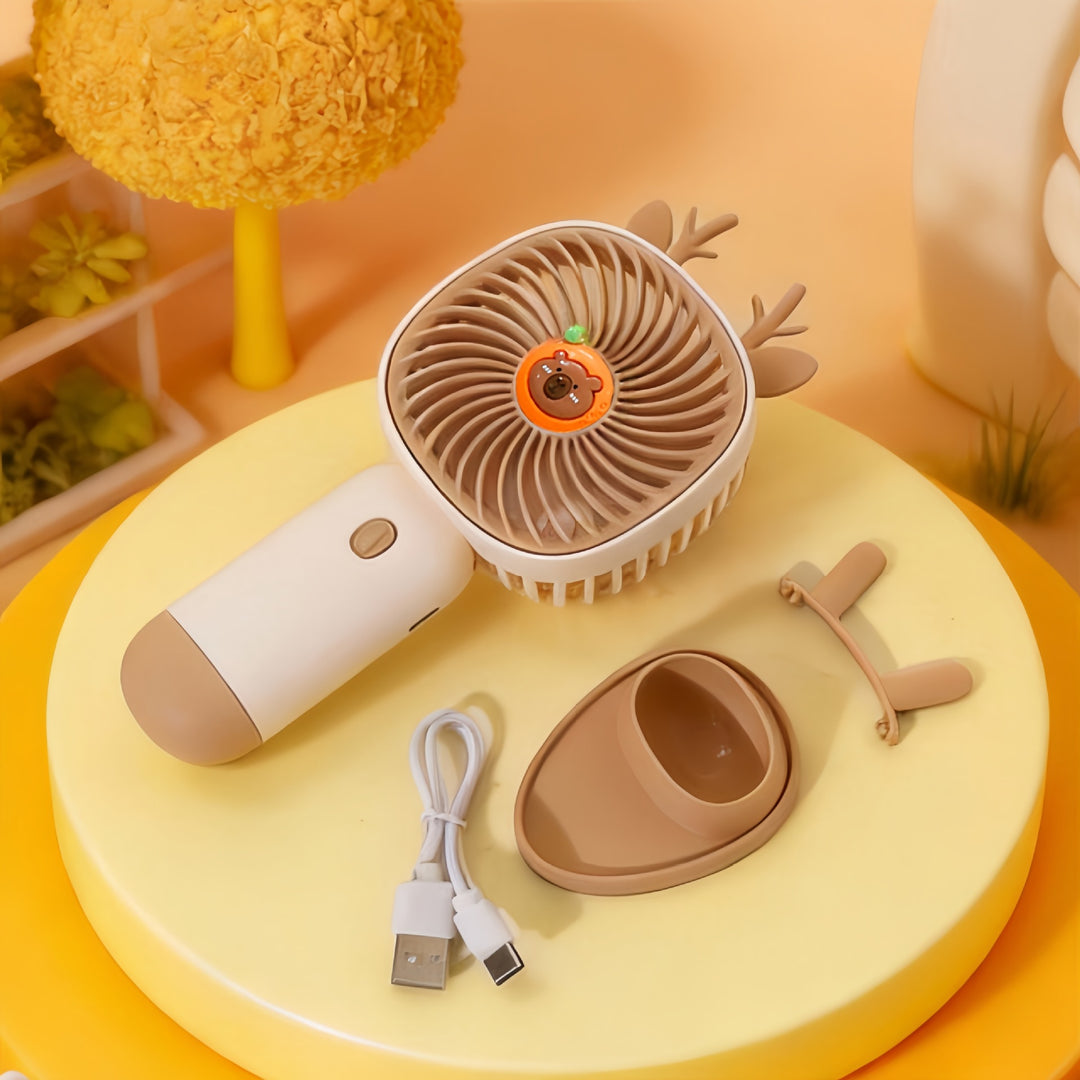 Women's Portable Hand Fan with Cute Animal Design and LED Lighting Bowlift