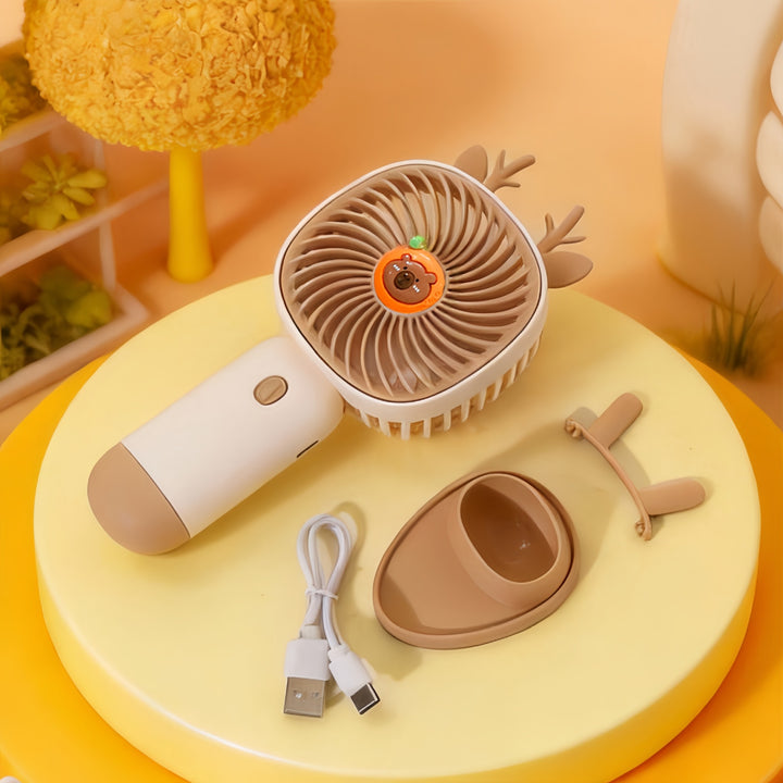 Women's Portable Hand Fan with Cute Animal Design and LED Lighting Bowlift