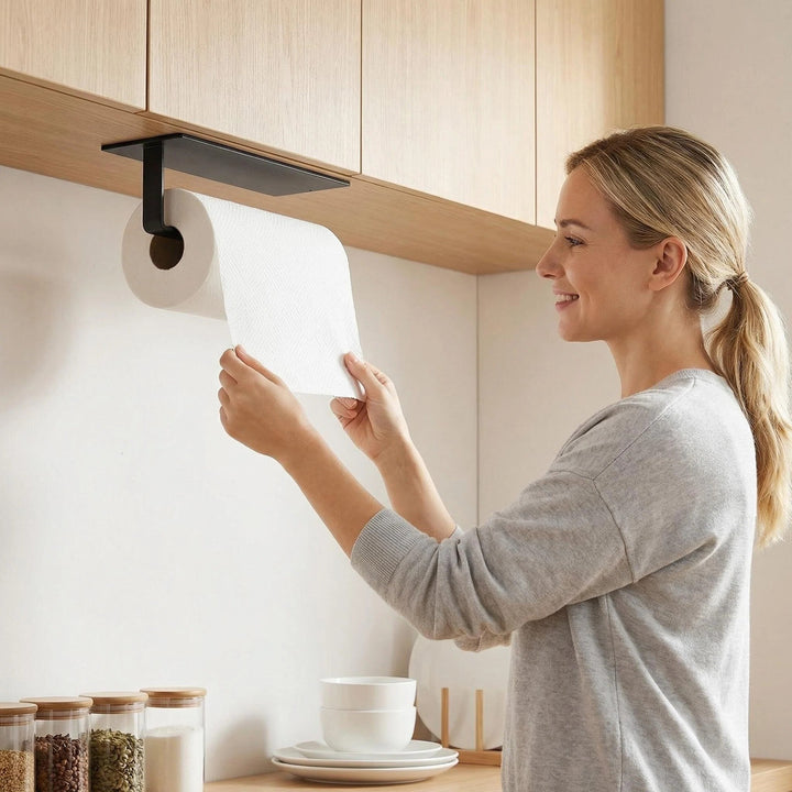 Wall-Mounted No-Drill Adhesive Stainless Steel Paper Towel Holder With Removable Spindle