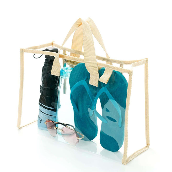 Transparent beach bag with sturdy carrying handles and various compartments Bowlift