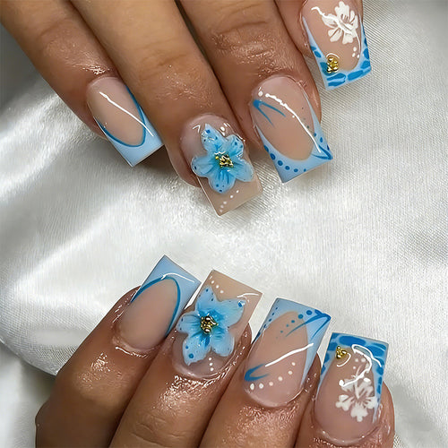 Acrylic nail set with exquisite floral and glitter accents Bowlift