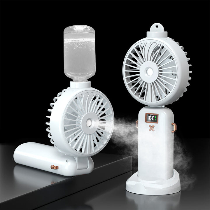 Cooling compact rechargeable adjustable-angle dual-head personal fan with digital battery display and magnetic dock Bowlift