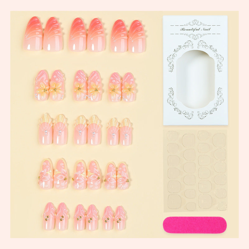 Artistic Floral Design Press-On Nails Set with Unique Embellishments Bowlift