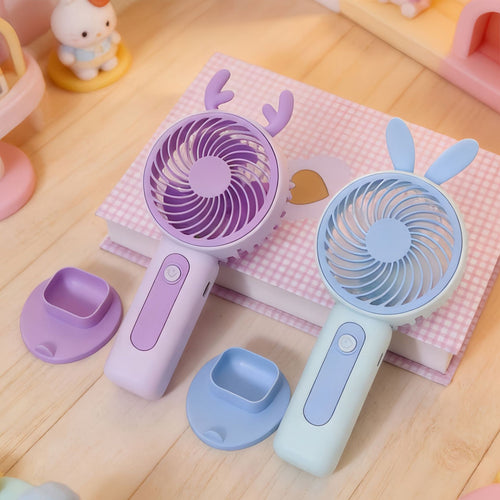 Women's Portable Hand Fan with Cute Ears Bowlift