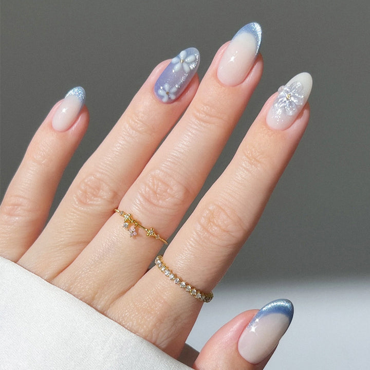 Artistic Floral Design Press-On Nail Tips Bowlift