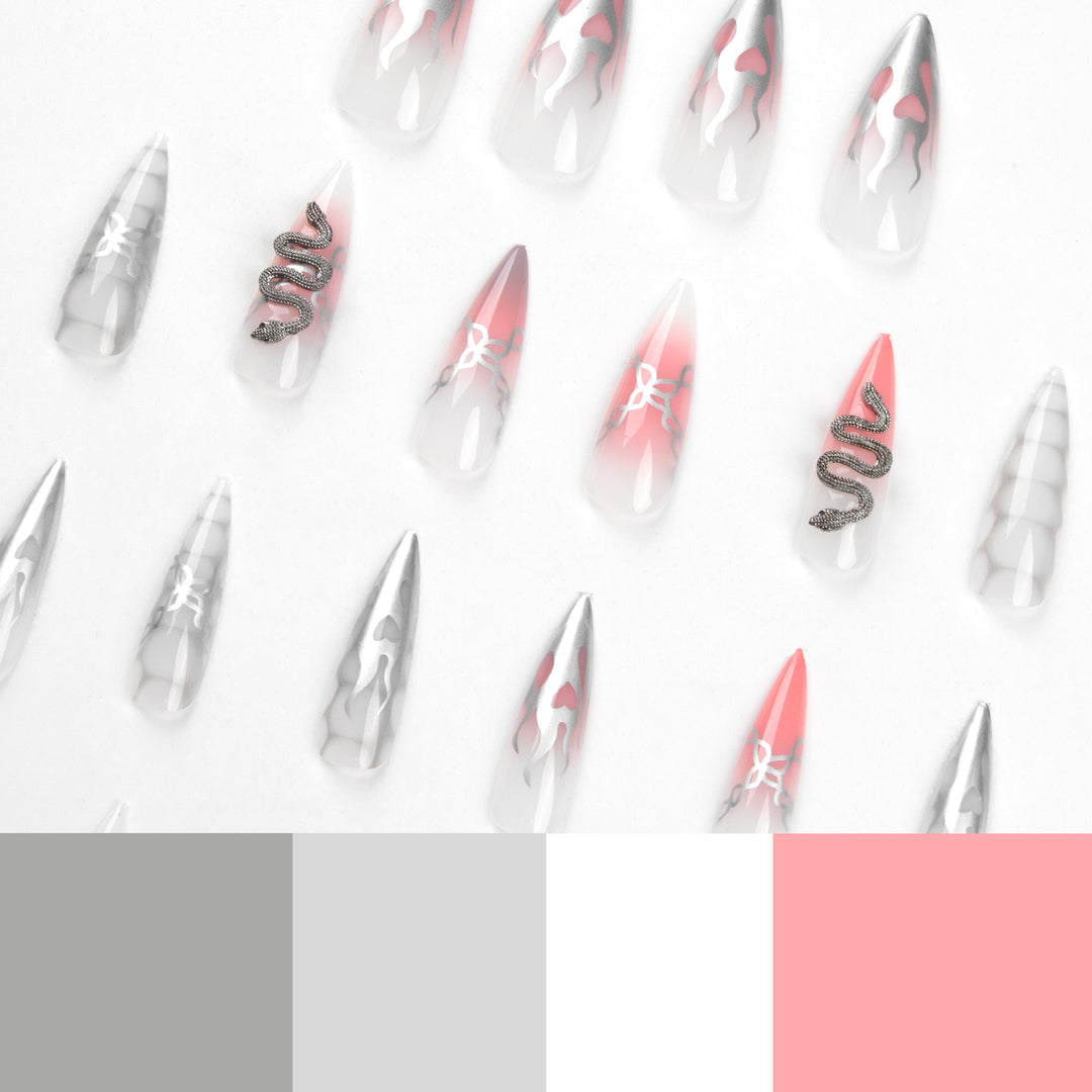 Artistic stiletto nails with snake motif Bowlift