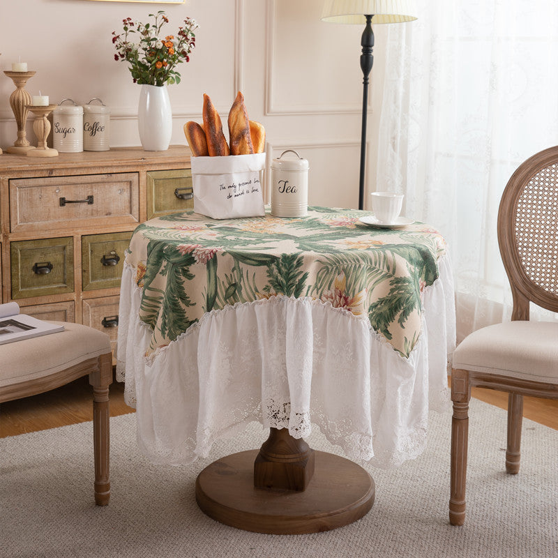 Floral Lace Trimmed Tablecloth