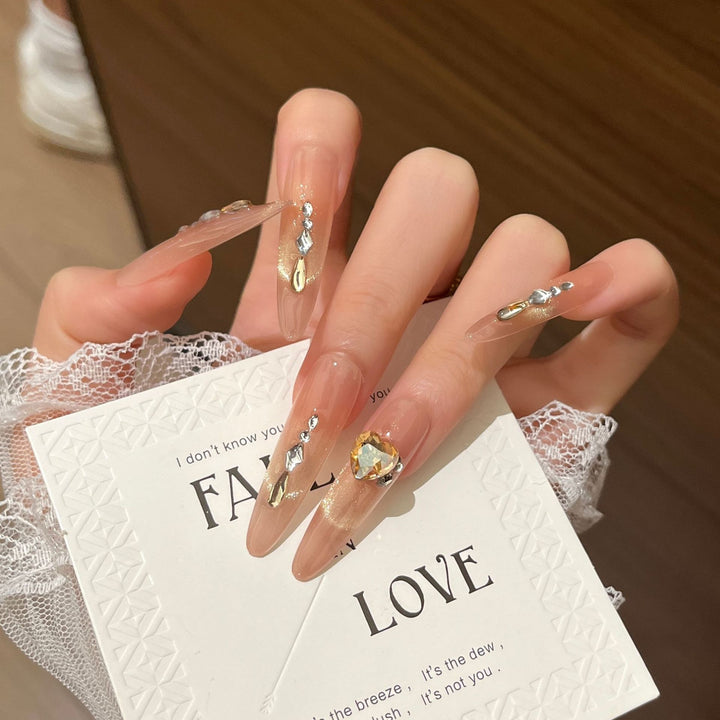 Elegant Rhinestone-Embellished Long Press-On Nail Extensions Bowlift