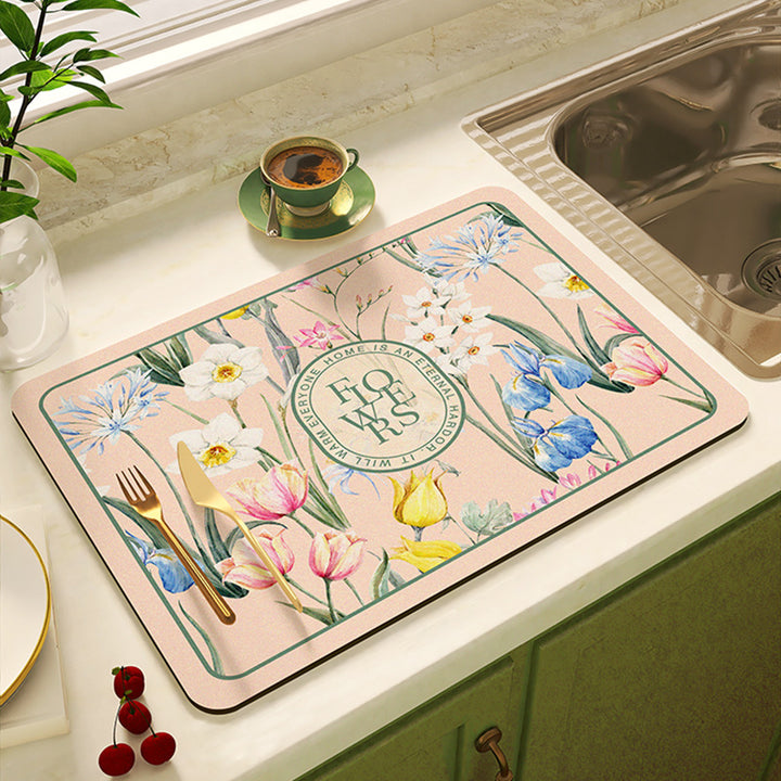 Floral Design Kitchen Mat Bowlift