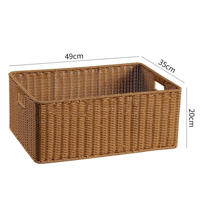 Large Handwoven Rectangular Storage Basket with Cutout Handles Bowlift
