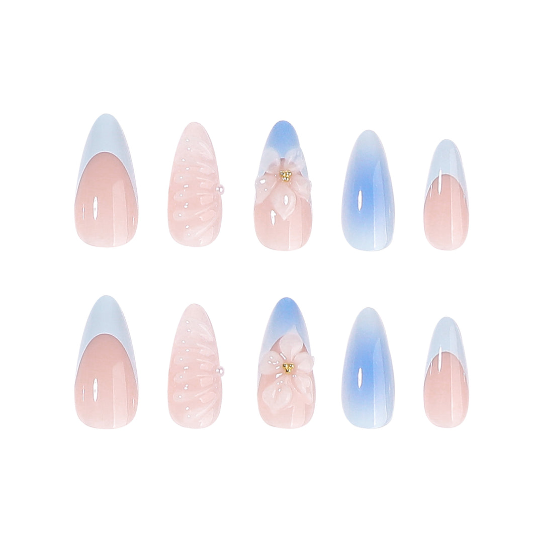 Stiletto nails with floral design and glitter accents Bowlift