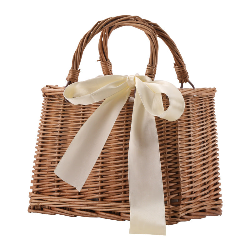 Women's Handwoven Basket Bag with Elegant Bow Accent Bowlift