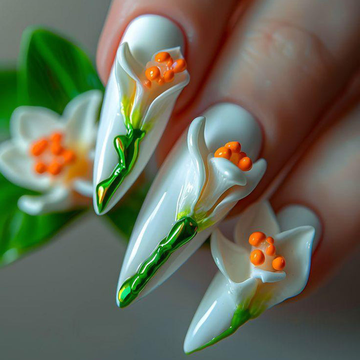 Artificial nails in floral 3D design Bowlift