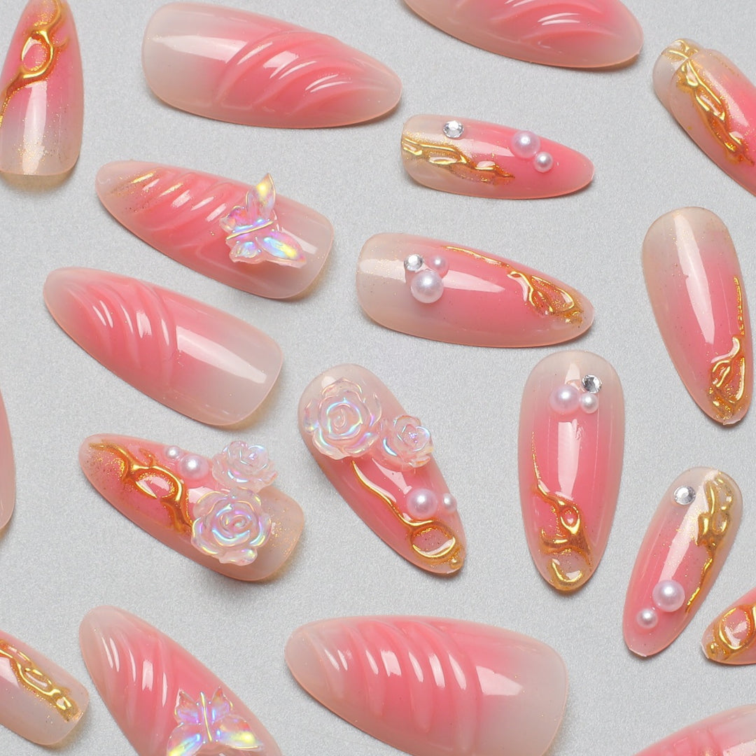 Artistic Floral Nail Extensions Bowlift