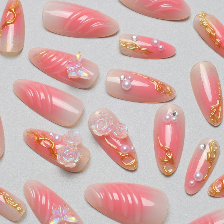 Artistic Floral Nail Extensions Bowlift