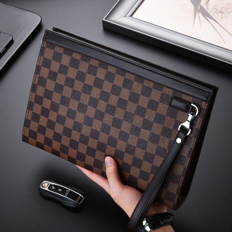 Leather Checkered Document Clutch Bowlift