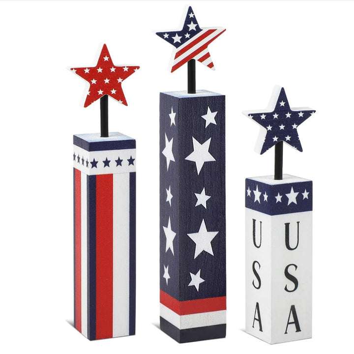 Unisex nan rustic wood column decoration set with hand-painted star toppers in shabby chic Bowlift