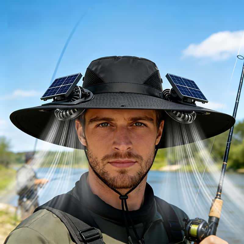 UV-Protect-Sun Hat with removable face and neck protection, integrated solar fan and breathable mesh Bowlift