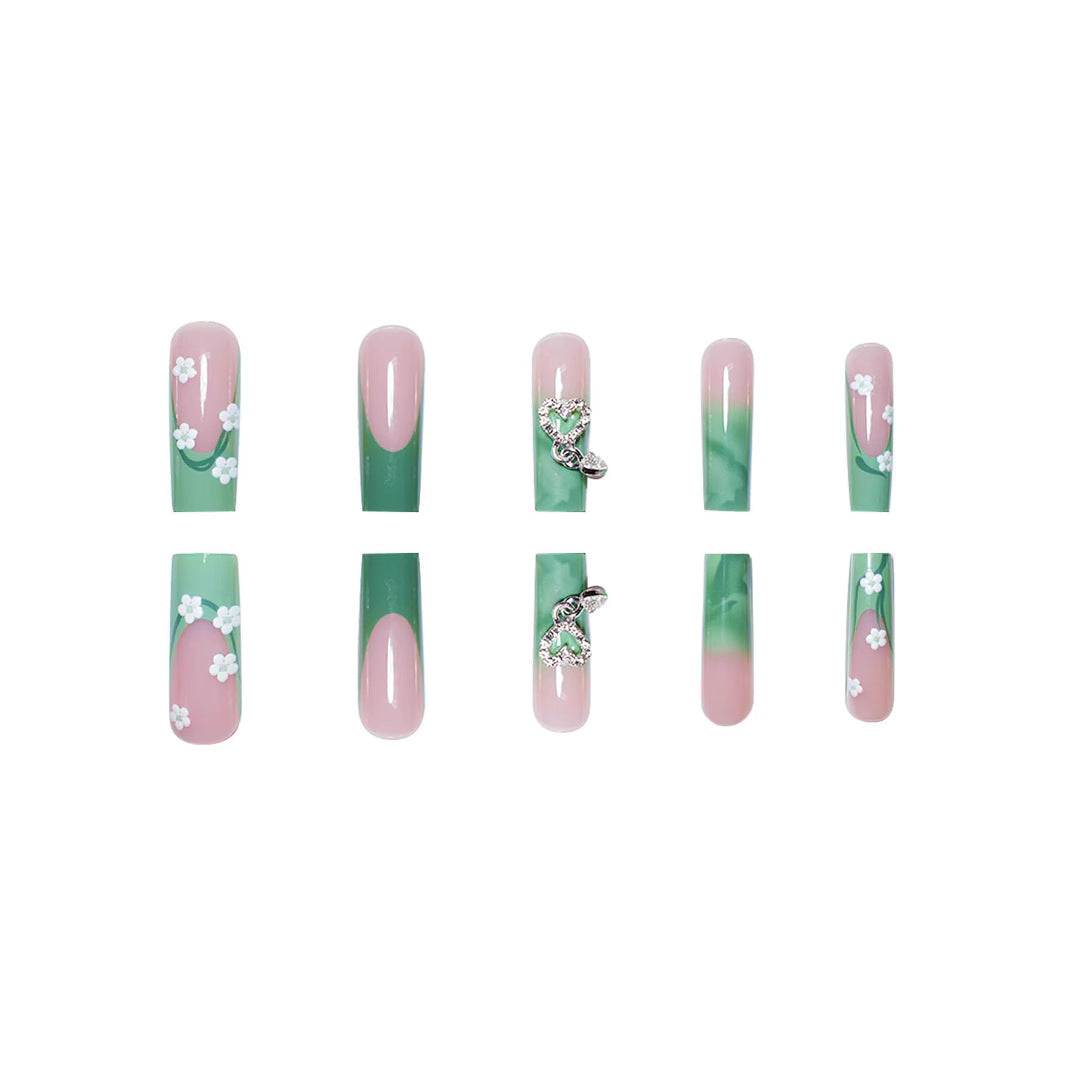 Decorative Floral Press-On Nail Enhancements Bowlift