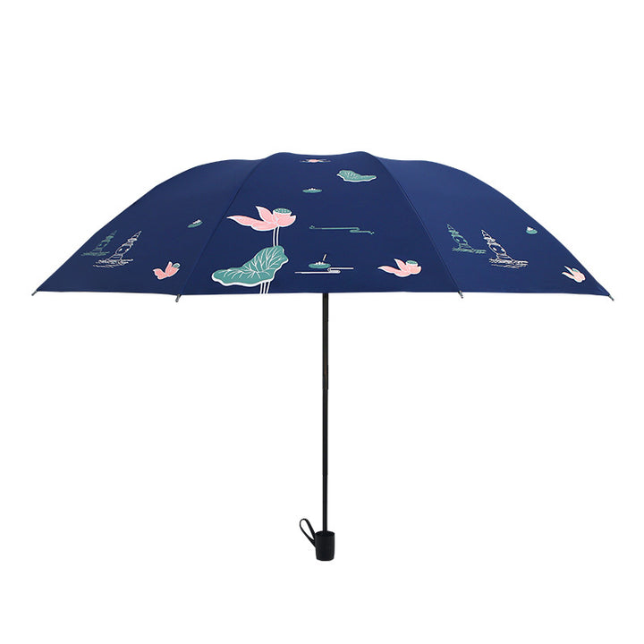 Women Folding Umbrella with Floral Accents Bowlift