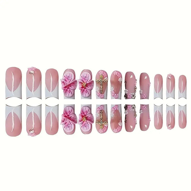 Floral Decorated Press-On Nail Art Bowlift