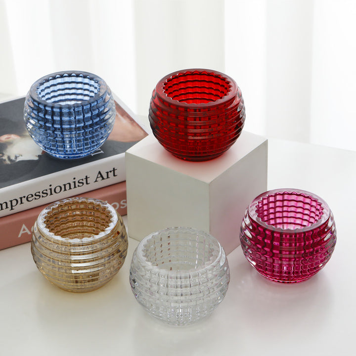 Ribbed Hand-Blown Glass Tealight Candle Holder Set Bowlift