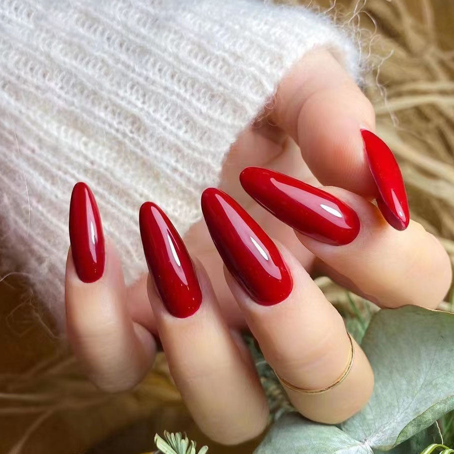 Glossy Stiletto Press-On Nail Set with Durable Adhesive Bowlift