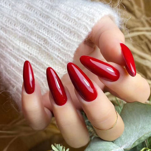Glossy Stiletto Press-On Nail Set with Durable Adhesive Bowlift