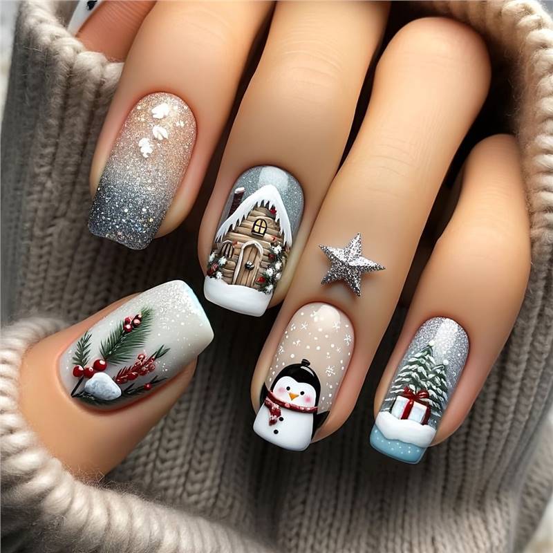 Winter-Themed Decorative Nail Art Bowlift