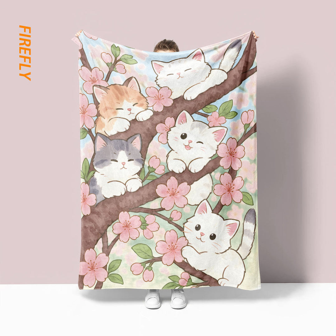 Whimsical Cat-Themed Fleece Blanket