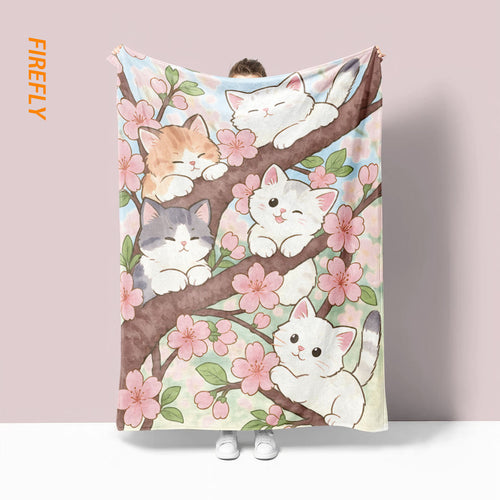 Whimsical Cat-Themed Fleece Blanket