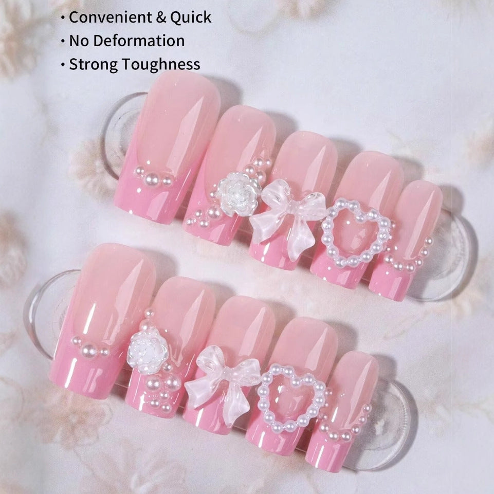 Artificial nail set with romantic heart and flower decorations Bowlift