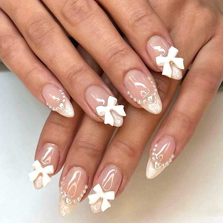 Decorative Press-On Nail Tips with Bow Accents Bowlift