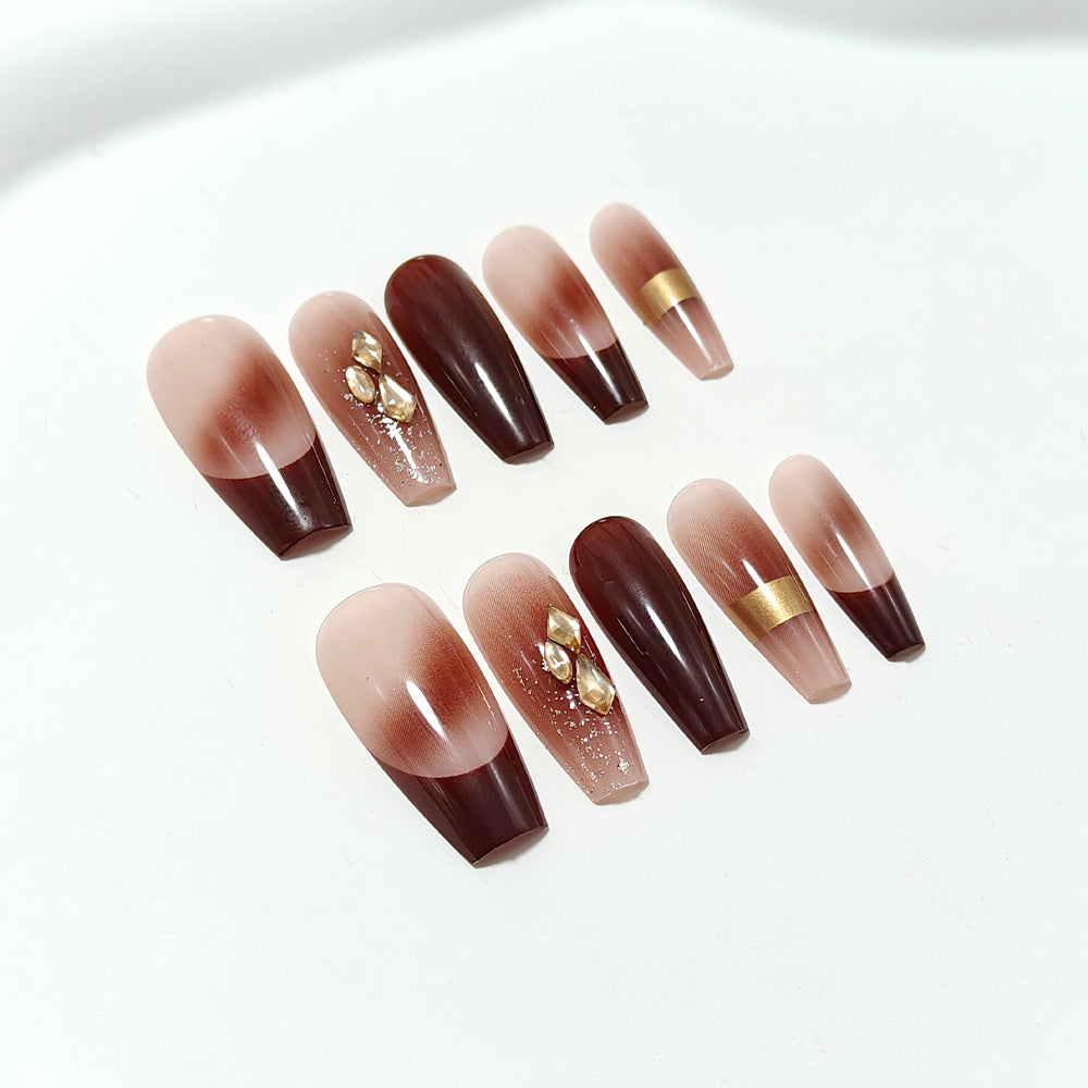 Artificial nails with luxury embellishments and stylish color gradients Bowlift