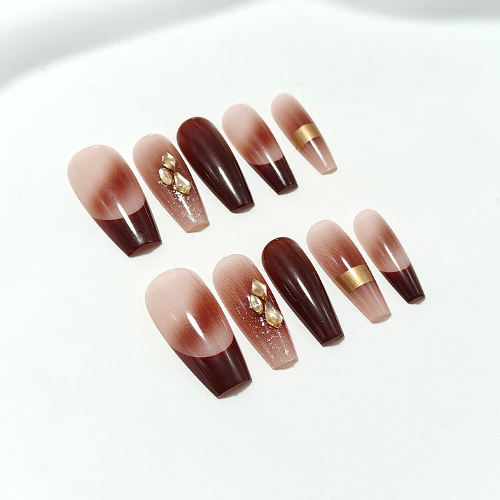 Artificial nails with luxury embellishments and stylish color gradients Bowlift