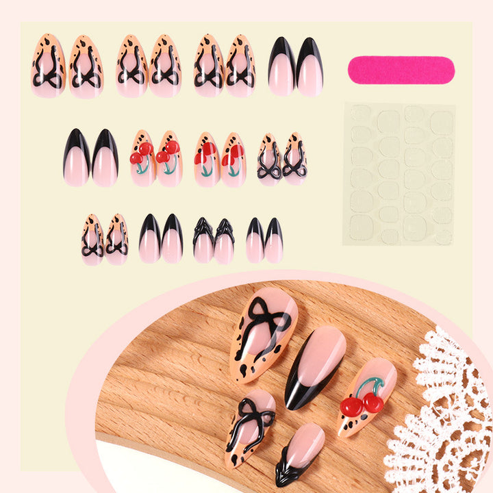 Creative Nail Art Press-On Set with Bow and Cherry Designs Bowlift