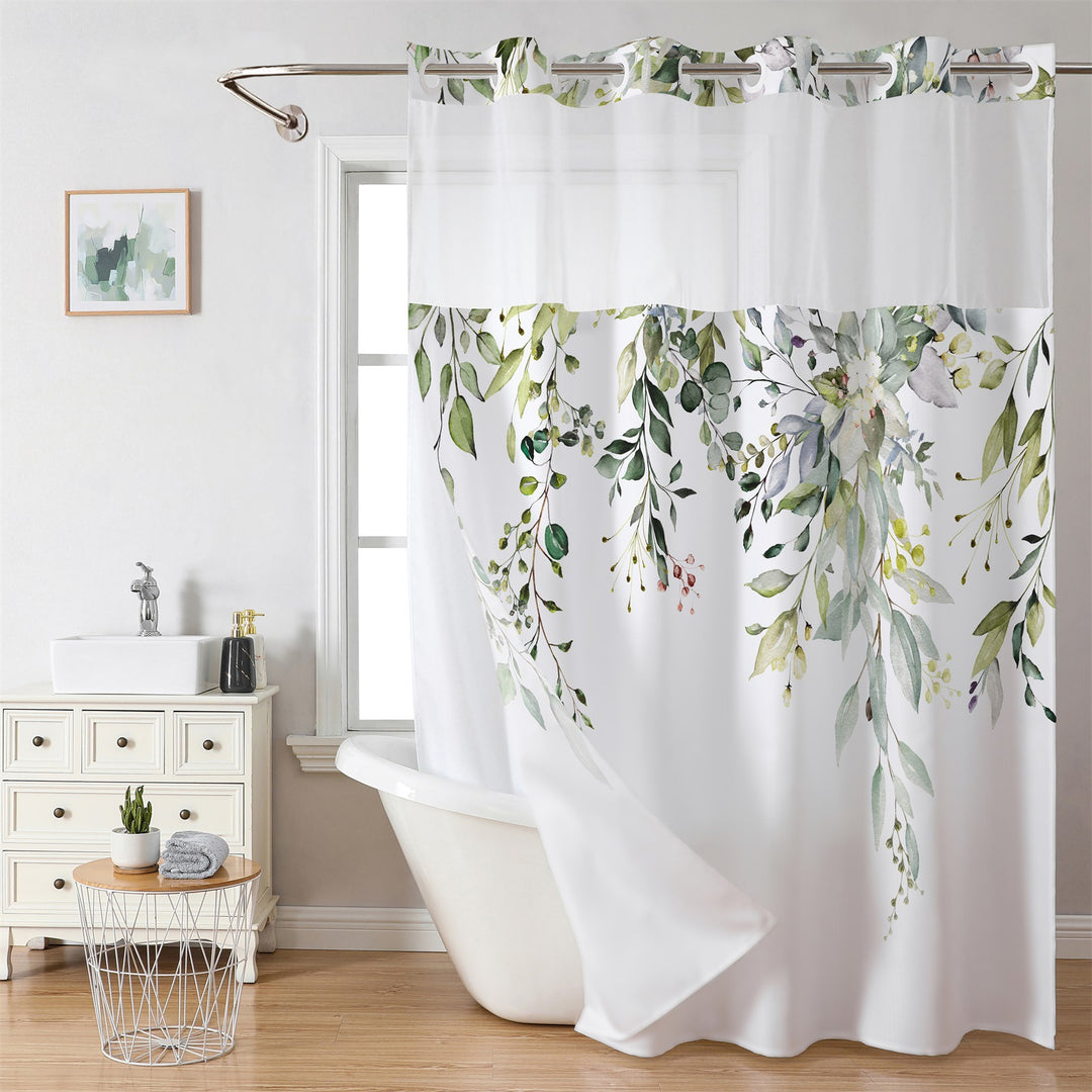 Tropical Leaf Print Shower Curtain Bowlift