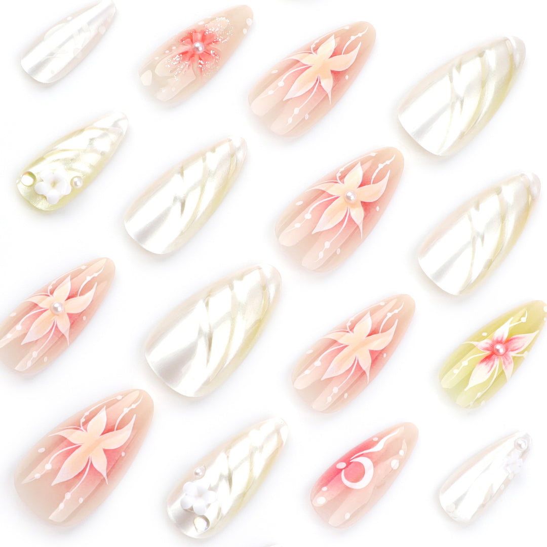 Artful Nail Extensions with Floral and Elegant Design Bowlift
