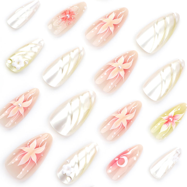 Artful Nail Extensions with Floral and Elegant Design Bowlift