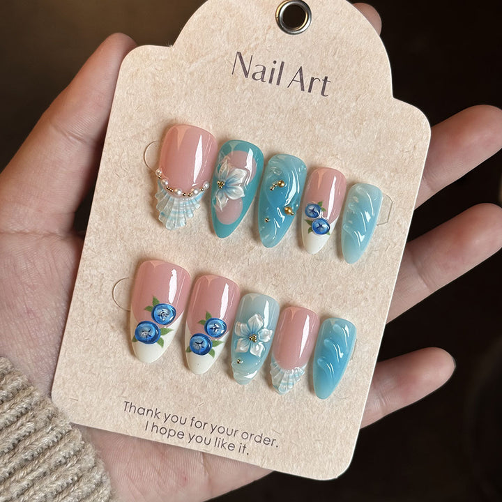 Floral Decorative Press-On Nail Set Bowlift