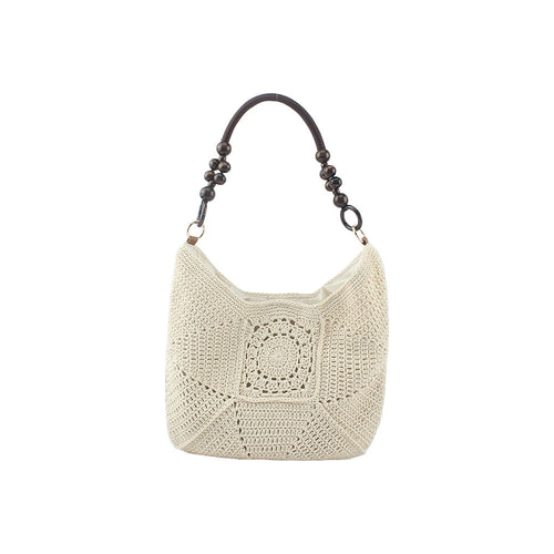 Crochet handbag with elegant wooden handles Bowlift