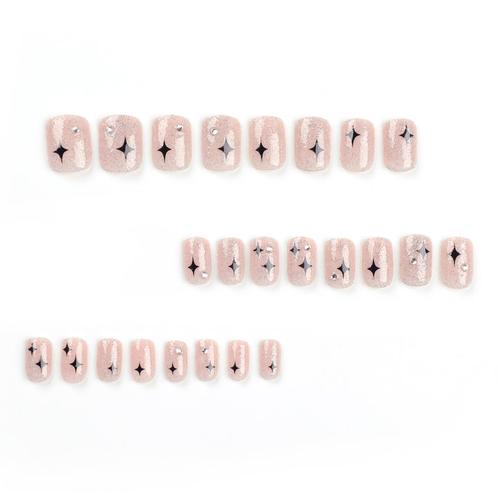 Artful Nail Extensions with Glitter and Star Pattern Bowlift