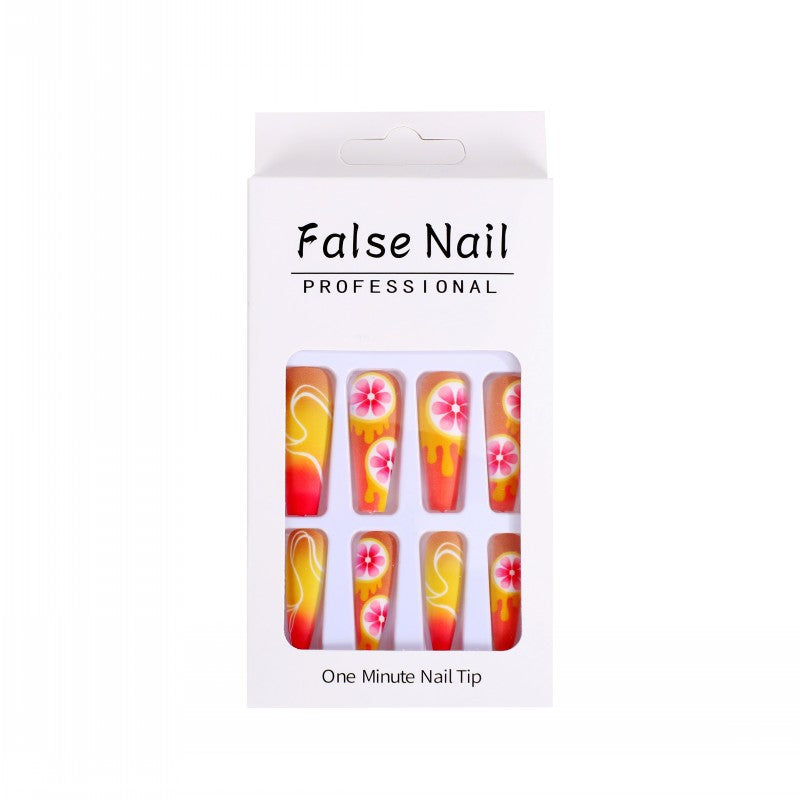 Artificial Nails Set with Tropical Hibiscus Pattern Bowlift