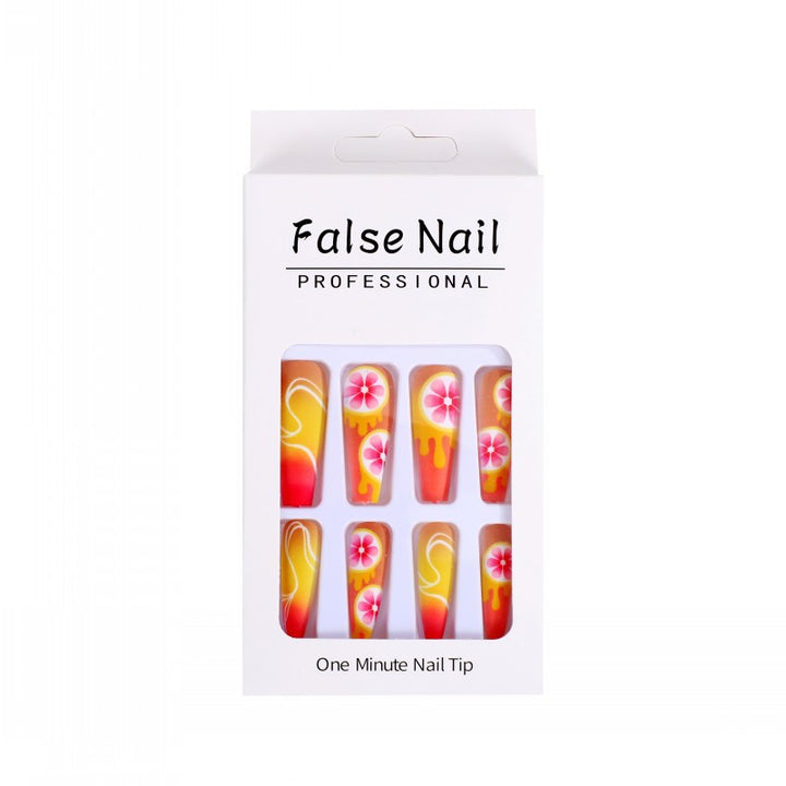 Artificial Nails Set with Tropical Hibiscus Pattern Bowlift